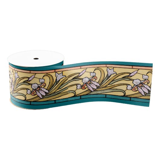 Art Nouveau Iris Floral Flowers Ribbon Grosgrain Lint (Spoel)