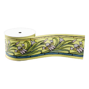 Art Nouveau Iris Floral Flowers Ribbon Grosgrain Lint