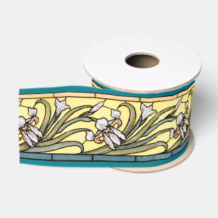 Art Nouveau Iris Floral Flowers Ribbon Grosgrain Lint