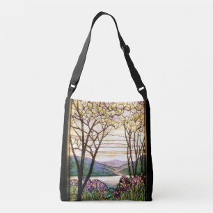 Art Nouveau Iris Flowers Floral Glas in lood Crossbody Tas