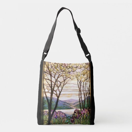 Art Nouveau Iris Flowers Floral Glas in lood Crossbody Tas (Achterkant)