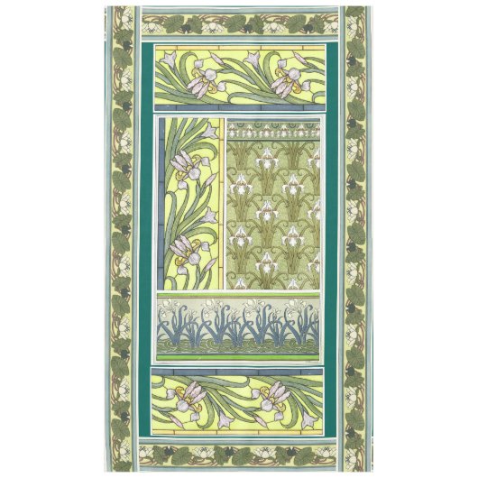 Art Nouveau Iris Flowers Floral Island Tablecloth Tafelkleed (Voorkant)