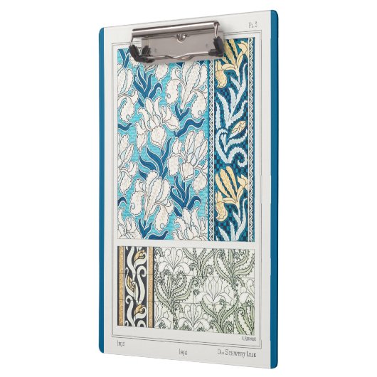 Art nouveau iris lelie bloementextiel art blauw klembord (Links)