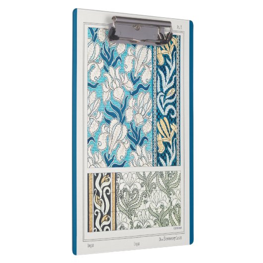 Art nouveau iris lelie bloementextiel art blauw klembord (Rechts)