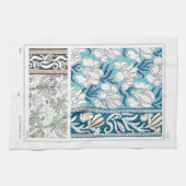 Art nouveau iris lelie bloementextiel art blauw theedoek (Horizontaal)