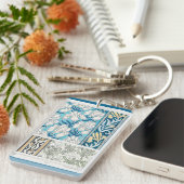 Art nouveau iris lily floral textiel art sleutelha sleutelhanger (Voorkant Rechts)