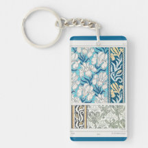Art nouveau iris lily floral textiel art sleutelha