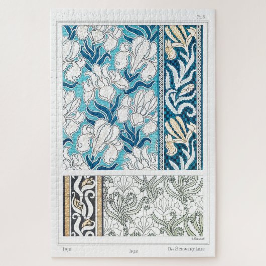 Art nouveau iris lily floral Textielkunst Legpuzzel (Verticaal)