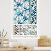 Art nouveau iris lily floral Textielkunst Poster (Keuken)