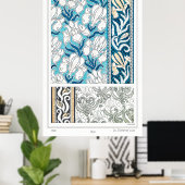 Art nouveau iris lily floral Textielkunst Poster (Thuiskantoor)