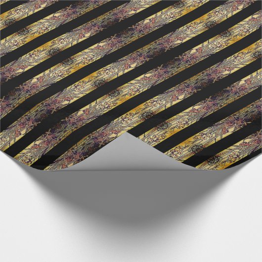 Art nouveau iris patroon gouden bruine rode elegan cadeaupapier (Hoek)