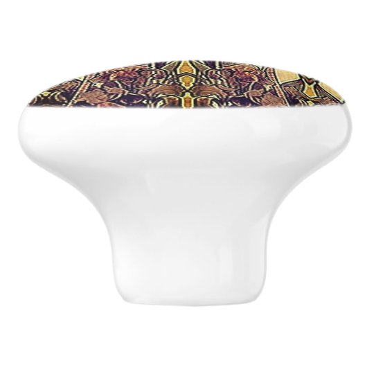 Art nouveau iris patroon gouden bruine rode elegan keramische knop (Zijkant)