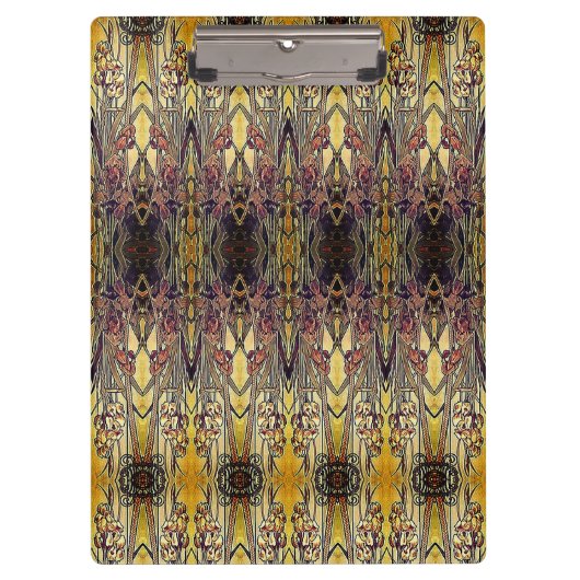 Art nouveau iris patroon gouden bruine rode elegan klembord (Voorkant)