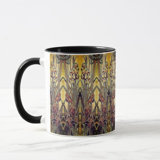 Art nouveau iris patroon gouden bruine rode elegan mok (Links)