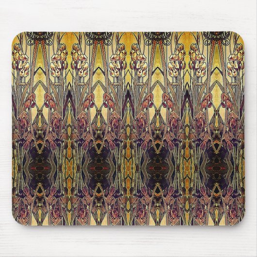 Art nouveau iris patroon gouden bruine rode elegan muismat (Voorkant)