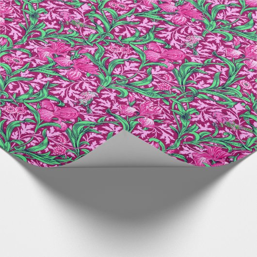 Art Nouveau Iris Print, Fuchsia Pink en Wijn Cadeaupapier (Hoek)