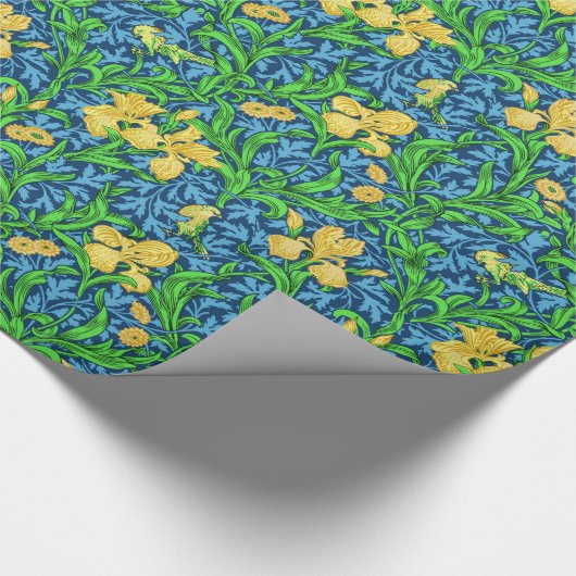 Art Nouveau Iris Print, Geel en Kobalt Blue Cadeaupapier (Hoek)