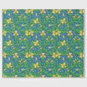 Art Nouveau Iris Print, Geel en Kobalt Blue Cadeaupapier (Vlak)