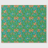 Art Nouveau Iris Print, Oranje en Turquoise Cadeaupapier (Vlak)