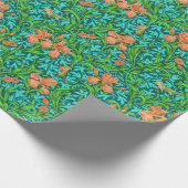 Art Nouveau Iris Print, Oranje en Turquoise Cadeaupapier (Hoek)