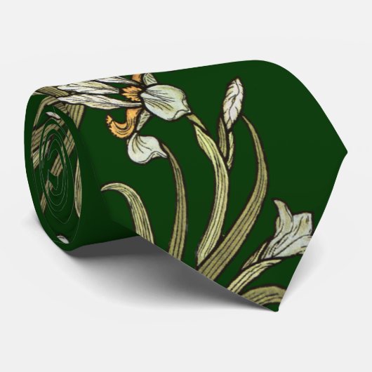 Art Nouveau Iris stropdas - groene achtergrond (Opgerold)