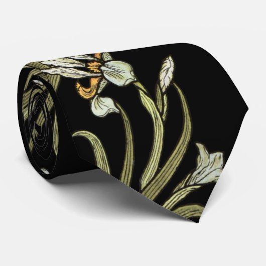 Art Nouveau Iris stropdas - zwarte achtergrond (Opgerold)