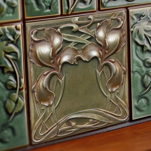 Art Nouveau Iris Symmetrische Floral Wall Art Tegeltje