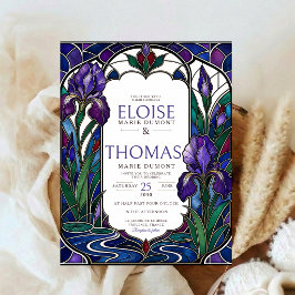 Art Nouveau Iris Trouw Ruitvormig Glas-in-Lood Paa Kaart