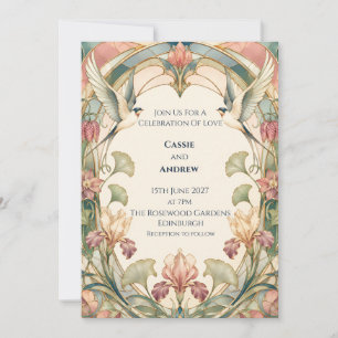 Art Nouveau Iris Zwaluwhuwelijksuitnodiging Kaart