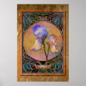 Art Nouveau Irises in een Coppery Mucha-Lijst Poster (Voorkant)