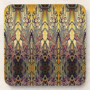 Art nouveau irispatroon goud brons rood elegant bier onderzetter