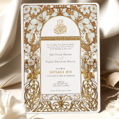 Art Nouveau Islamitische Bruiloft Gouden Crème Blo Kaart