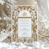 Art Nouveau Islamitische Bruiloft Gouden Crème Blo Kaart