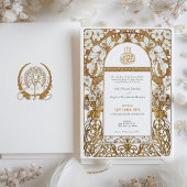 Art Nouveau Islamitische Bruiloft Gouden Crème Blo Kaart