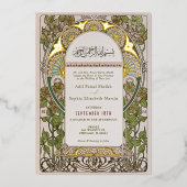 Art Nouveau Islamitische Trouwgouden Accenten Folie Uitnodiging (Voorkant)