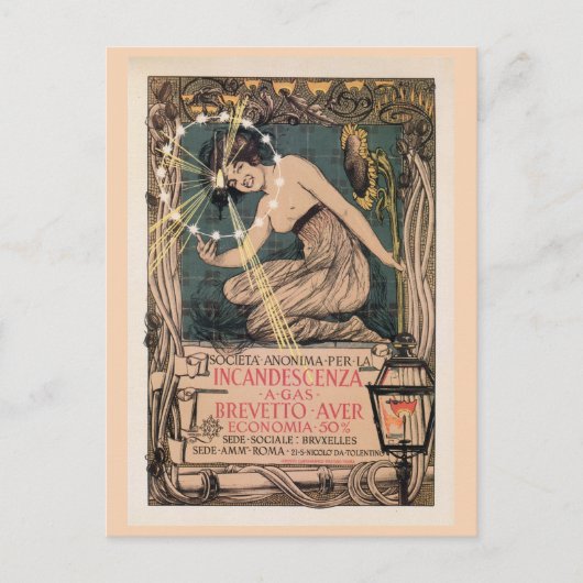  art nouveau Italiaans gaslicht en Briefkaart (Voorkant)