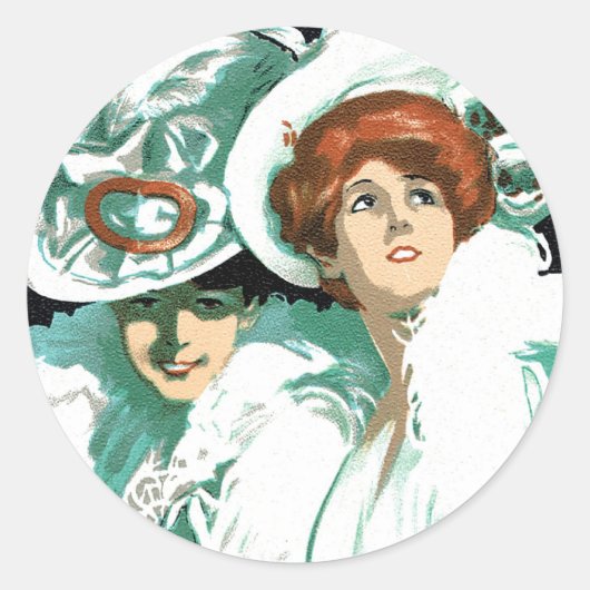  Art Nouveau, Italiaanse Mode, Fancy vrouwen Ronde Sticker (Voorkant)