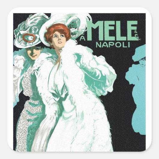 Art Nouveau, Italiaanse Mode, Fancy vrouwen Vierkante Sticker (Voorkant)