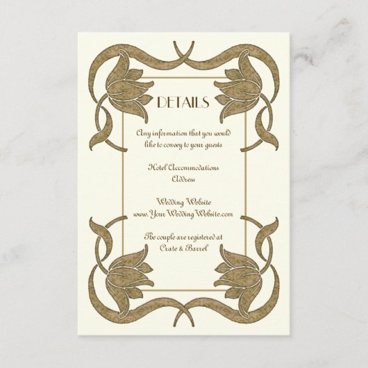 Art Nouveau Ivoor en Gouden Trouwdetails Informatiekaartje (Voorkant)