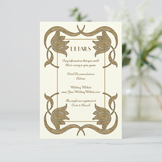  Art Nouveau Ivoor en Gouden Trouwdetails Informatiekaartje (Staand voorkant)