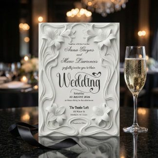 Art Nouveau Ivory Lily Faux Relief Garden Wedding  Kaart