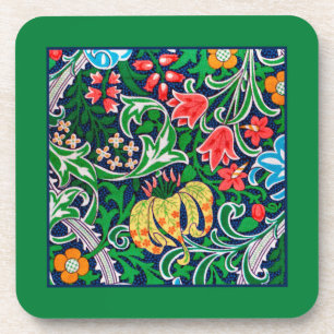 Art Nouveau Jacobean Floral, Emerald Green Bier Onderzetter