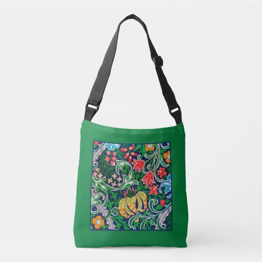 Art Nouveau Jacobean Floral, Emerald Green Crossbody Tas (Voorkant)