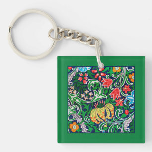 Art Nouveau Jacobean Floral, Emerald Green Sleutelhanger
