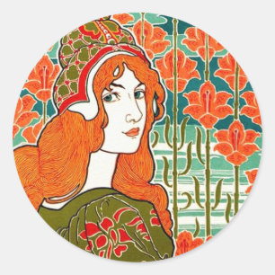 Art Nouveau ~ Jane door Louis John Rhead Ronde Sticker