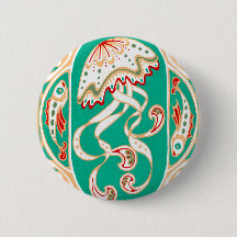 Art Nouveau Jellyfish 3-inch knop turquoise gold