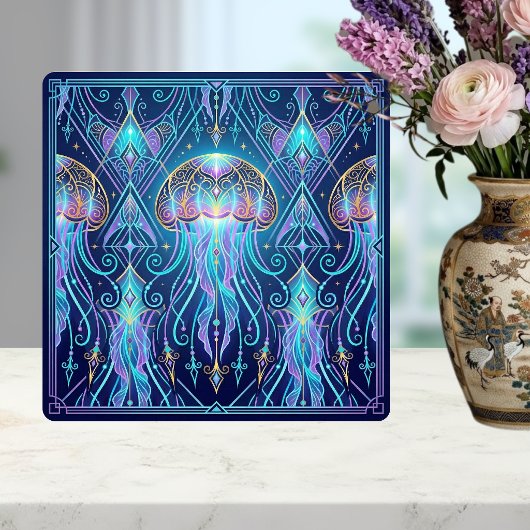 Art Nouveau Jellyfish Cosmic Ocean Pattern Purple  Tegeltje