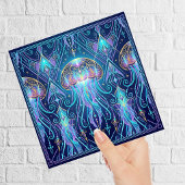 Art Nouveau Jellyfish Cosmic Ocean Pattern Purple  Tegeltje
