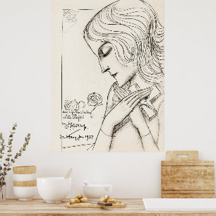 Art Nouveau Jonge Meisje Tekenen Poster