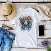 Art Nouveau Jonge Vrouw met Blauw Haar T-shirt